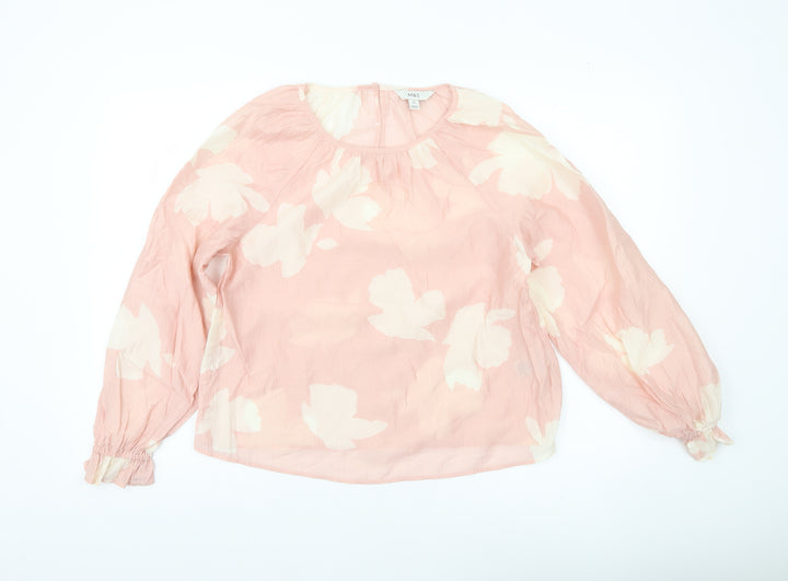 Marks and Spencer Womens Pink Floral Blouse Size 10 Long Sleeve Tunic