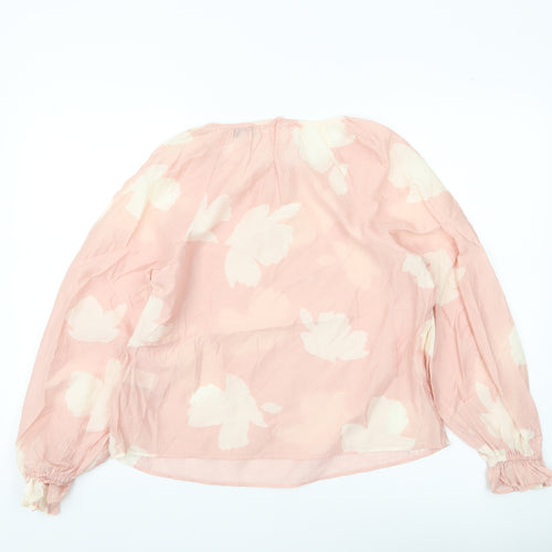 Marks and Spencer Womens Pink Floral Blouse Size 10 Long Sleeve Tunic