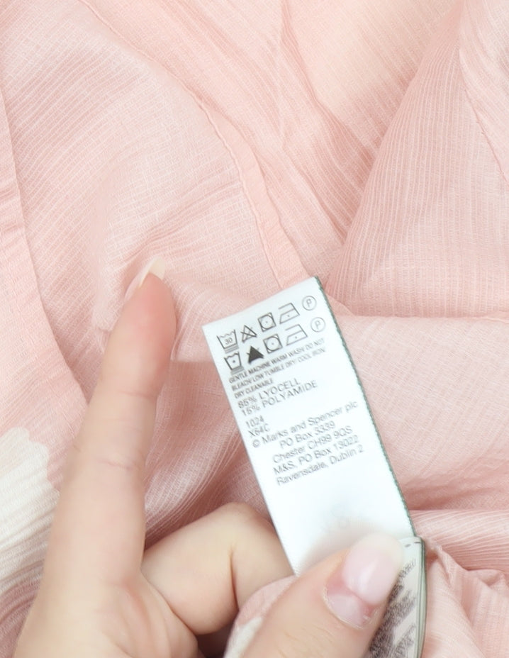 Marks and Spencer Womens Pink Floral Blouse Size 10 Long Sleeve Tunic