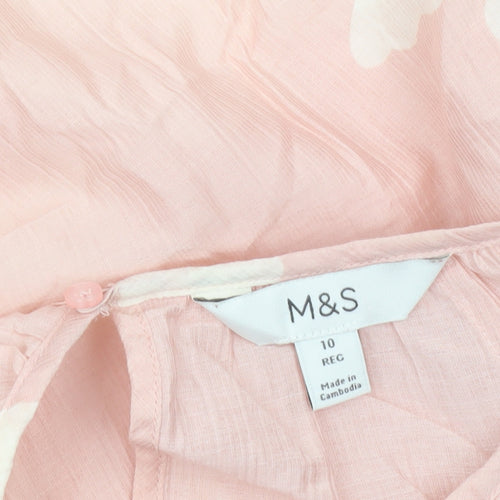 Marks and Spencer Womens Pink Floral Blouse Size 10 Long Sleeve Tunic