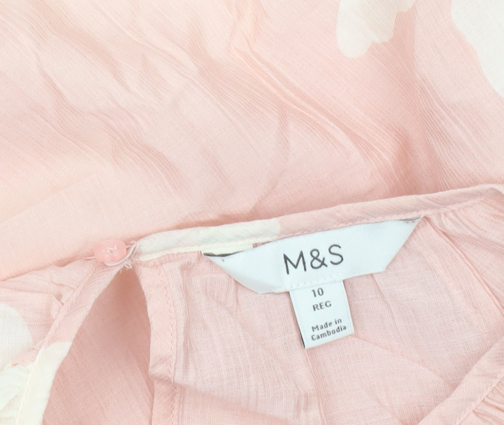 Marks and Spencer Womens Pink Floral Blouse Size 10 Long Sleeve Tunic