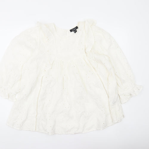New Look Women White Maternity Blouse Size 10 Lace Ruffle Tunic Top