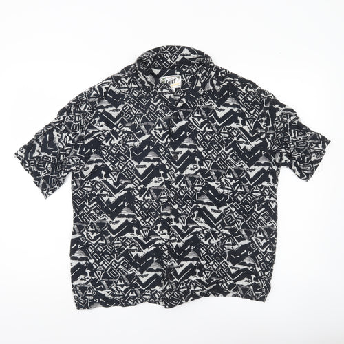 Pull & Bear Men’s Black Geometric Resort Shirt S Short Sleeve Viscose