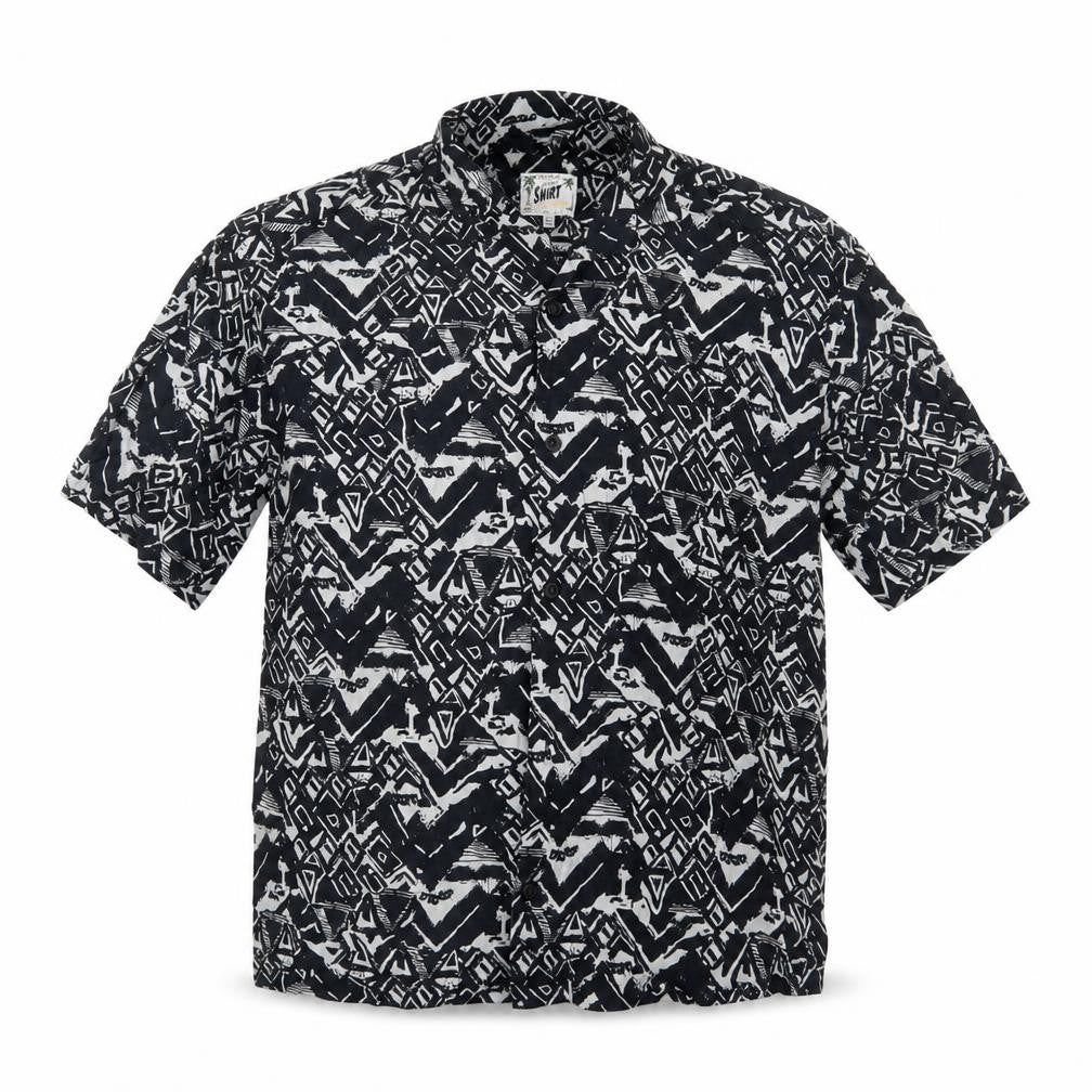 Pull&Bear Men’s Black Geometric Resort Shirt S Short Sleeve Viscose