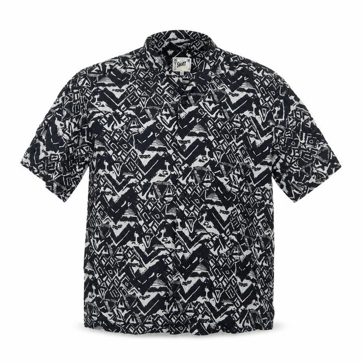 Pull&Bear Men’s Black Geometric Resort Shirt S Short Sleeve Viscose