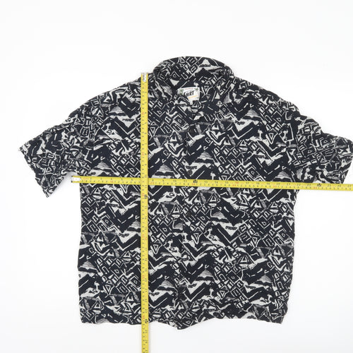 Pull & Bear Men’s Black Geometric Resort Shirt S Short Sleeve Viscose