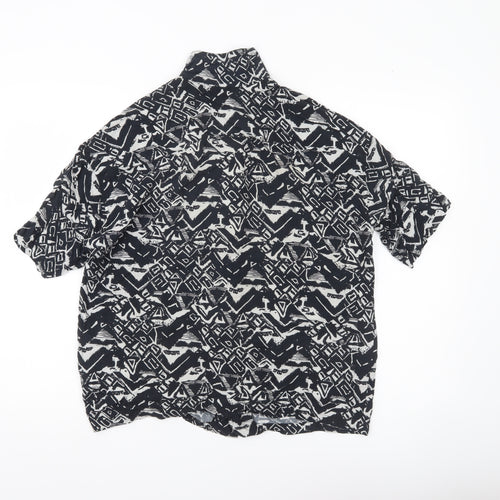 Pull & Bear Men’s Black Geometric Resort Shirt S Short Sleeve Viscose