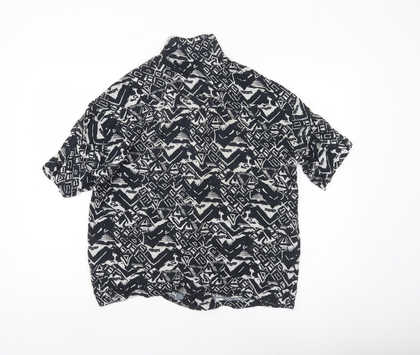 Pull & Bear Men’s Black Geometric Resort Shirt S Short Sleeve Viscose