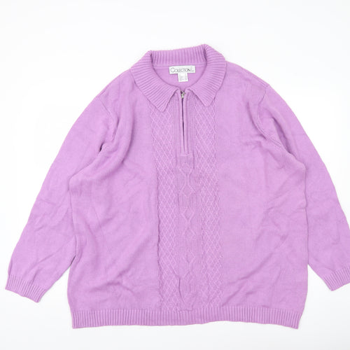 Collection L Women’s Purple Cotton Collared Zip Jumper Size 26