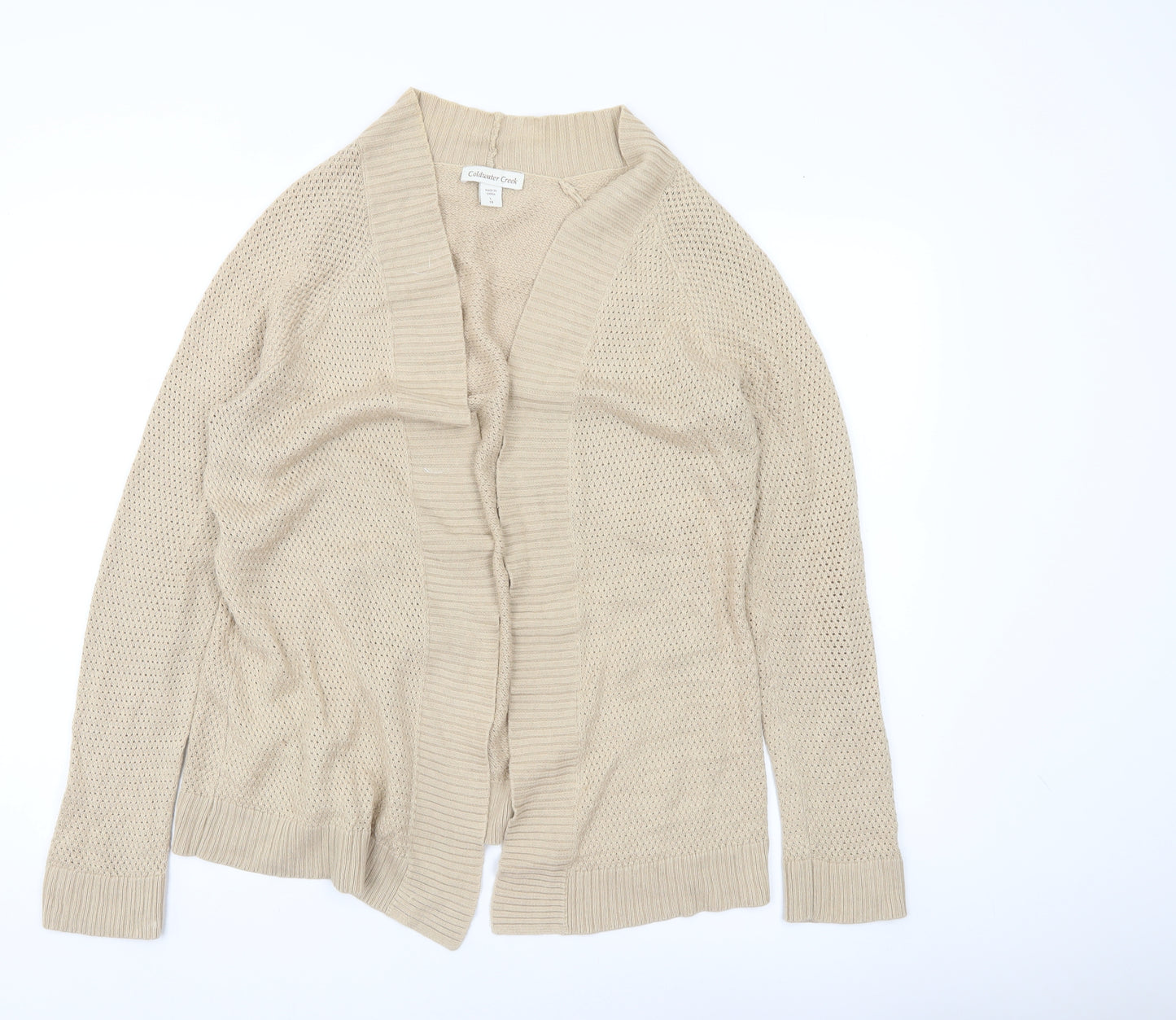Coldwater Creek Women’s Beige Open-Knit Cardigan Size 14