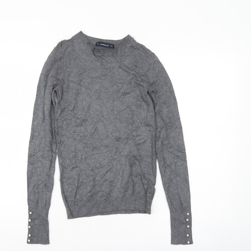Zara Women’s Grey Knit Crew Neck Pullover Jumper Size S