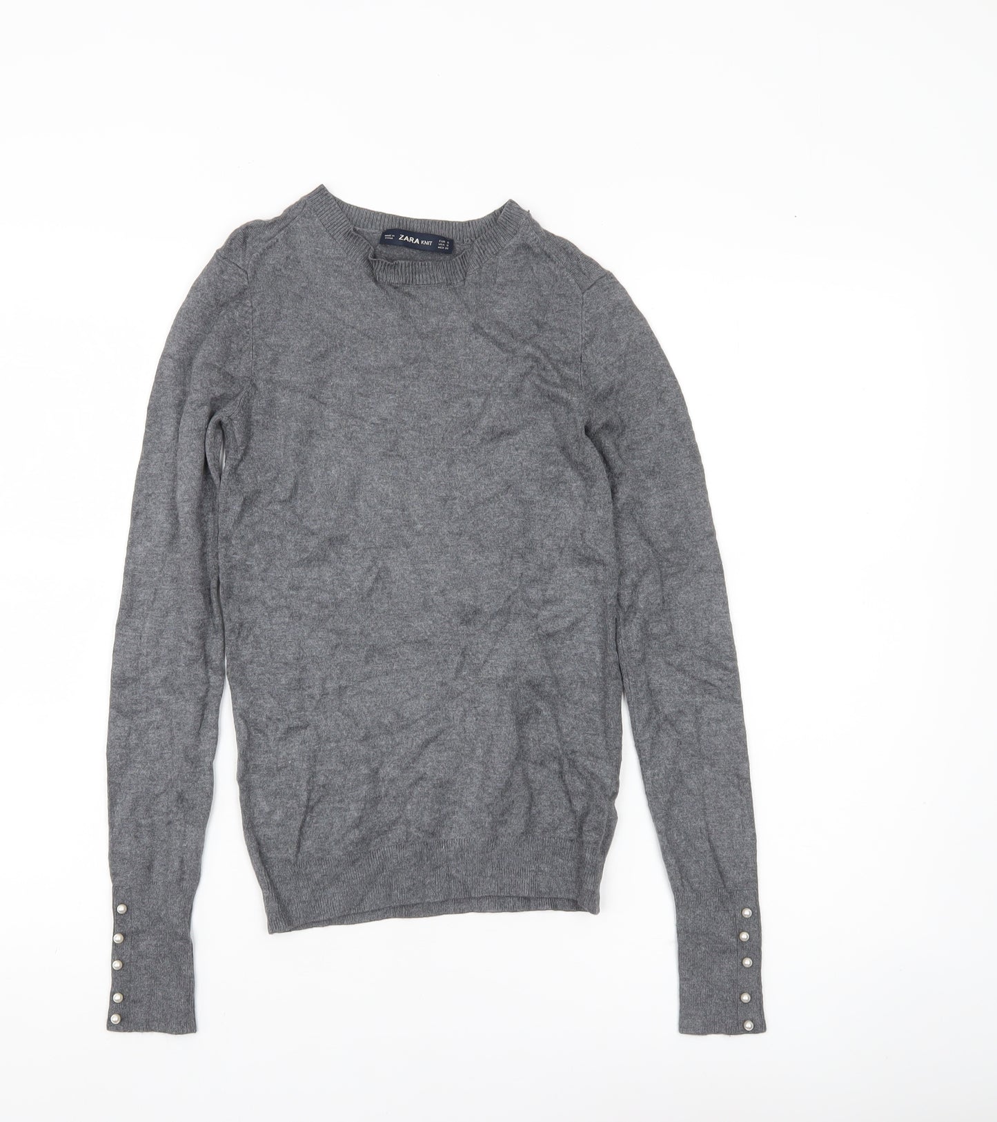 Zara Women’s Grey Knit Crew Neck Pullover Jumper Size S