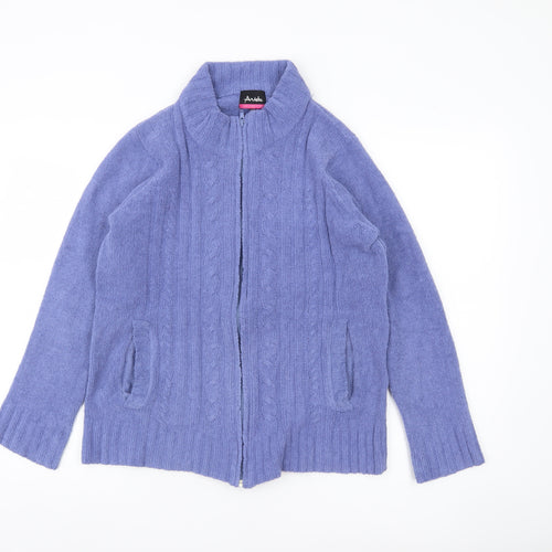Arista Womens Purple Cable Knit Full Zip Cardigan Jumper M