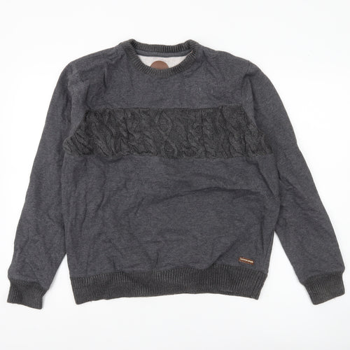 Common People Men’s Grey Pullover Sweatshirt M Cable Knit Panel