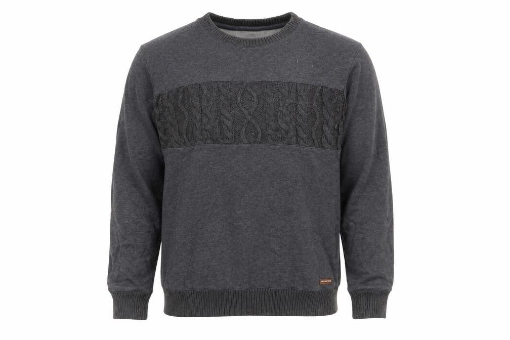 Front view of Common People Men’s Grey Pullover Sweatshirt M Cable Knit Panel