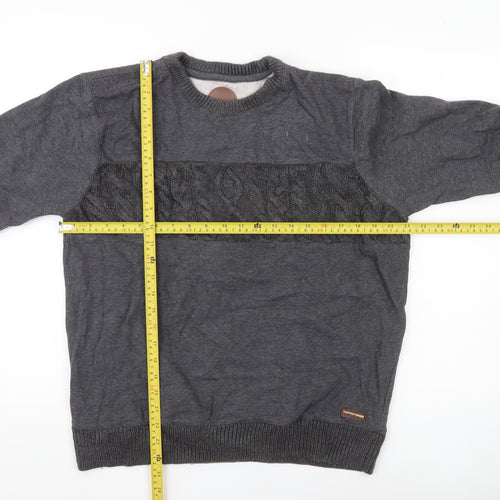 Common People Men’s Grey Pullover Sweatshirt M Cable Knit Panel