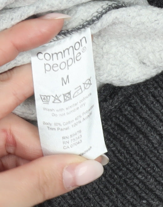 Common People Men’s Grey Pullover Sweatshirt M Cable Knit Panel