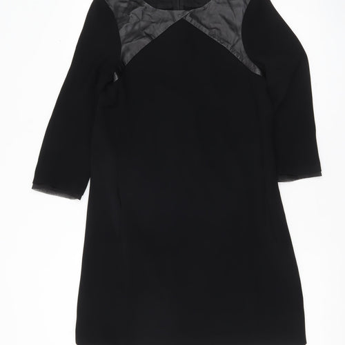 Zara Basic Women’s Black XS Shift Dress Faux Leather Trim Party