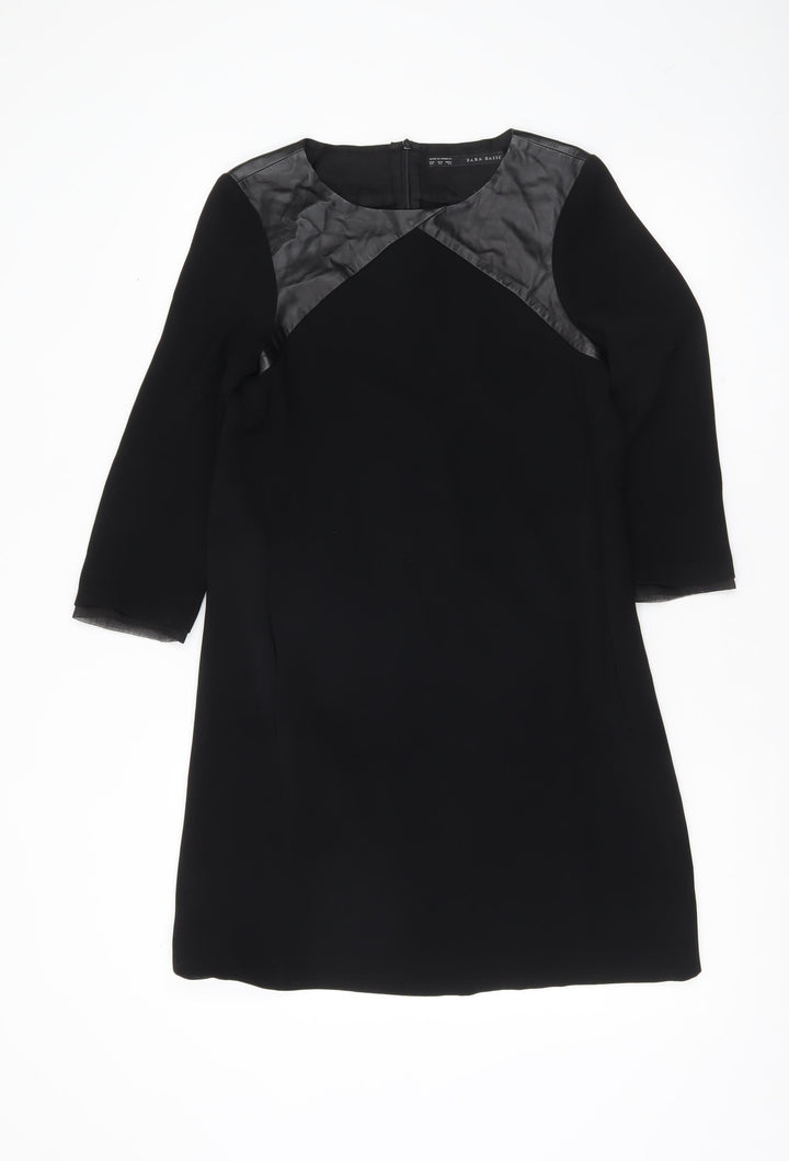 Zara Basic Women’s Black XS Shift Dress Faux Leather Trim Party