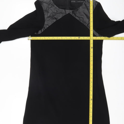 Zara Basic Women’s Black XS Shift Dress Faux Leather Trim Party