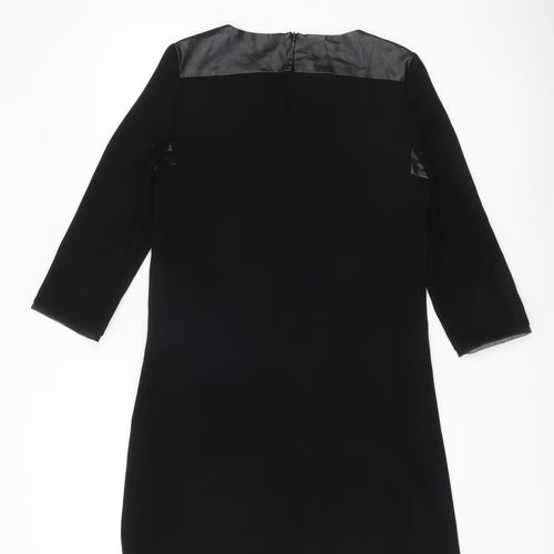 Zara Basic Women’s Black XS Shift Dress Faux Leather Trim Party