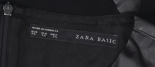 Zara Basic Women’s Black XS Shift Dress Faux Leather Trim Party