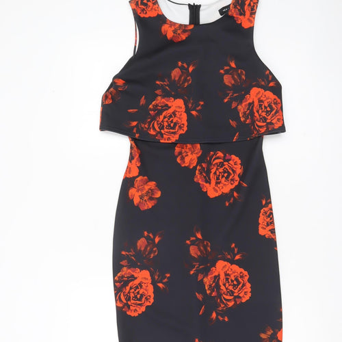 New Look Women's Black Red Floral Bodycon Dress Size 8 Sleeveless