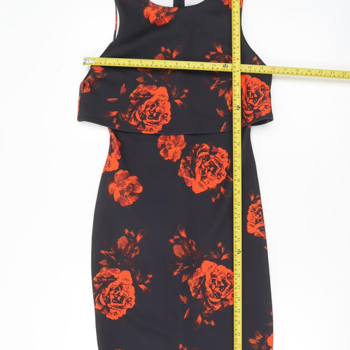 New Look Women's Black Red Floral Bodycon Dress Size 8 Sleeveless