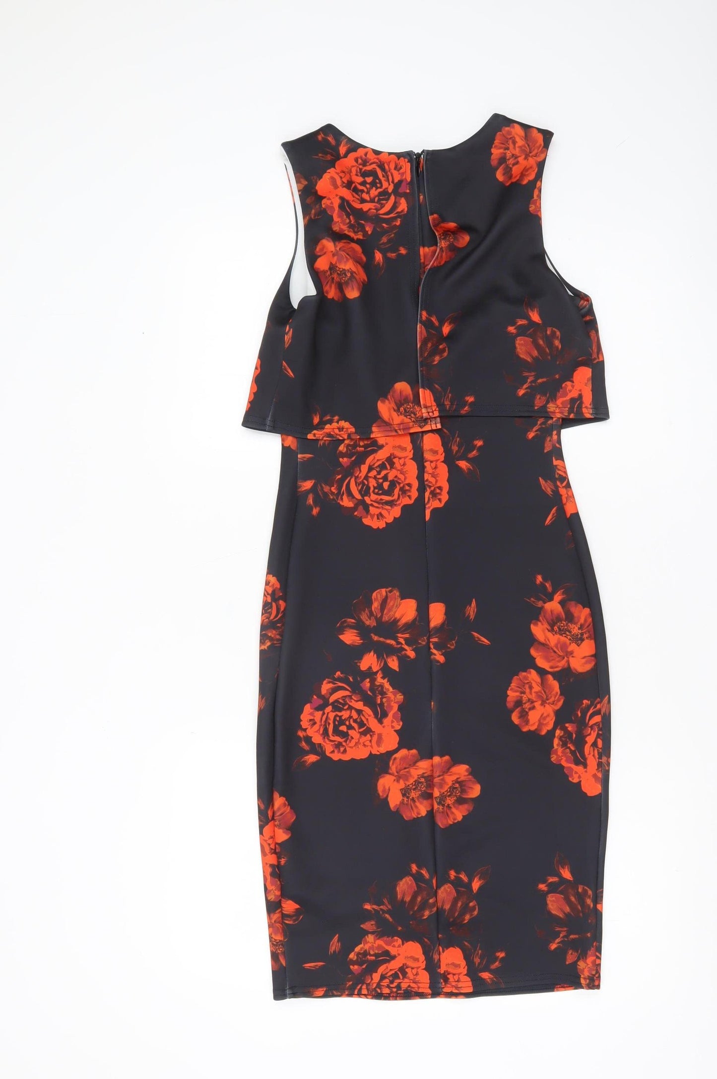 New Look Women's Black Red Floral Bodycon Dress Size 8 Sleeveless