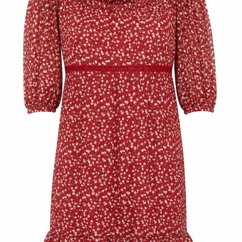 NAANAA Women's Red Floral Puff Sleeve Bodycon Dress UK 8