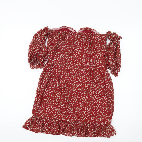 NAANAA Women's Red Floral Puff Sleeve Bodycon Dress UK 8