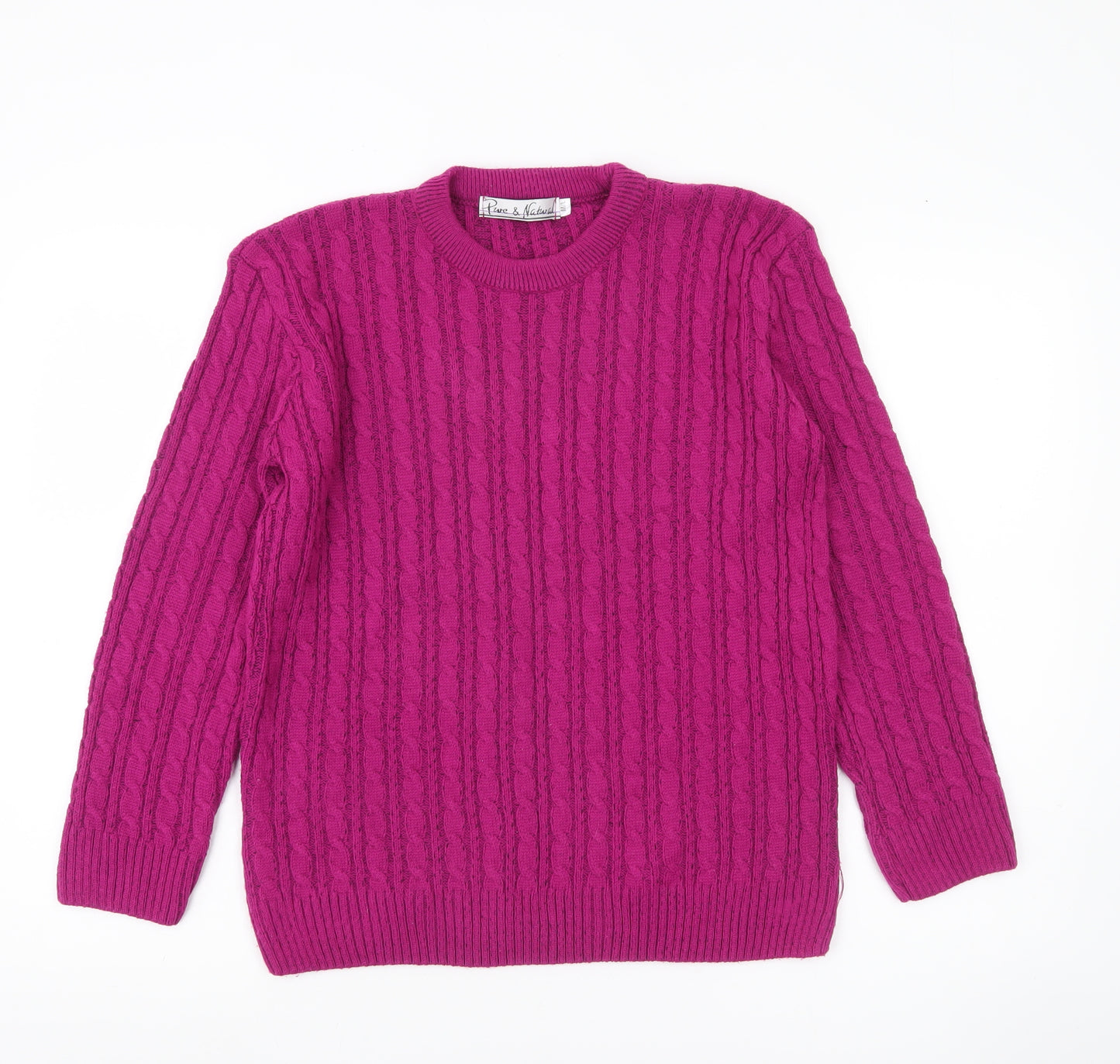 Pure & Natural Womens Purple Cable-Knit Jumper Size 2 M/L