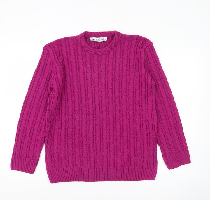 Pure & Natural Womens Purple Cable-Knit Jumper Size 2 M/L