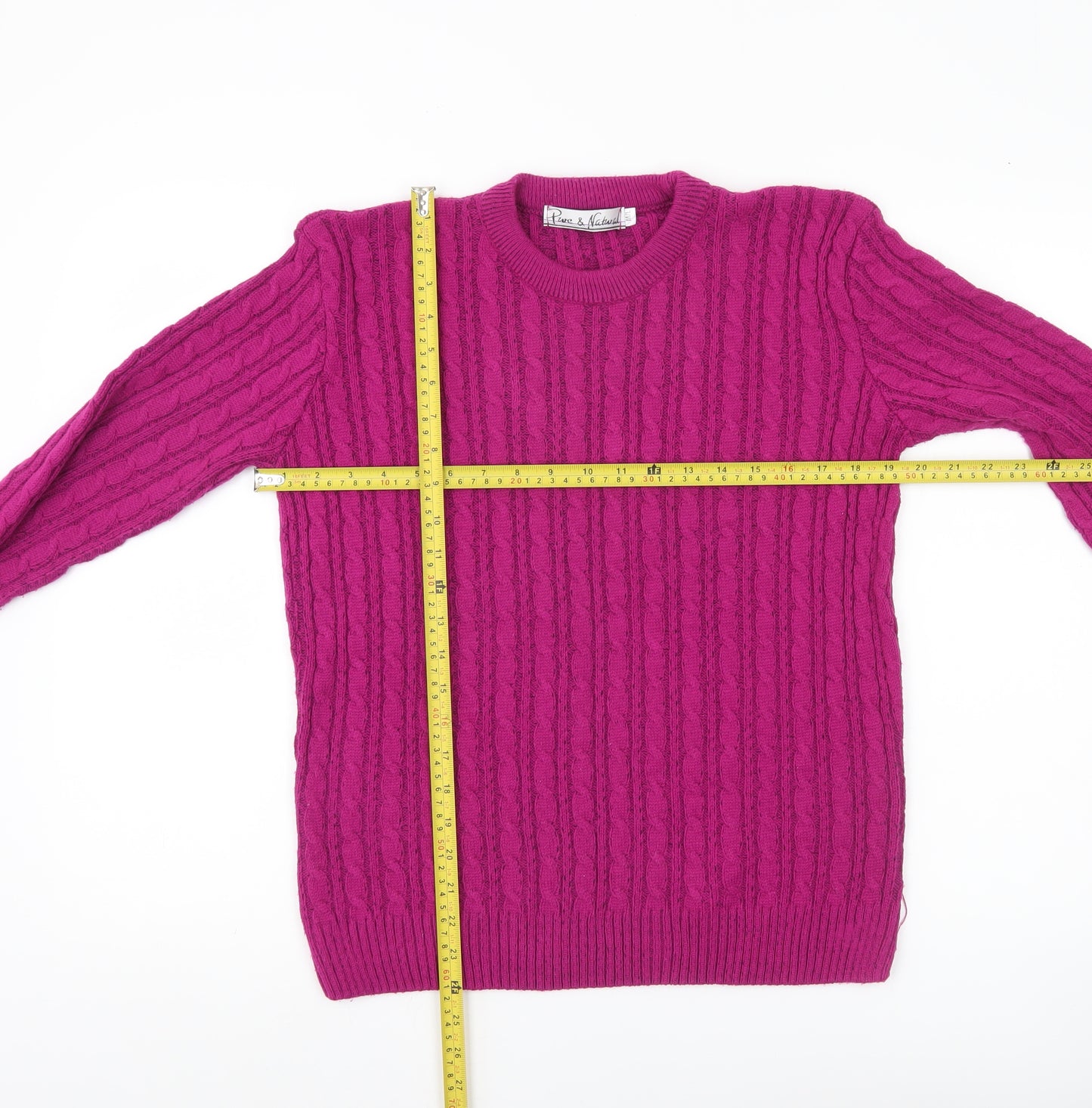 Pure & Natural Womens Purple Cable-Knit Jumper Size 2 M/L