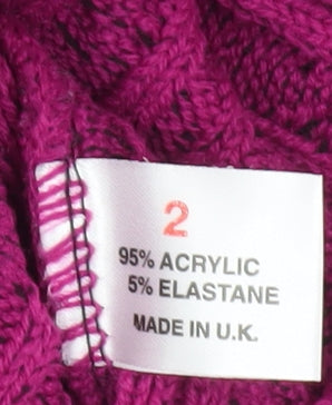 Pure & Natural Womens Purple Cable-Knit Jumper Size 2 M/L
