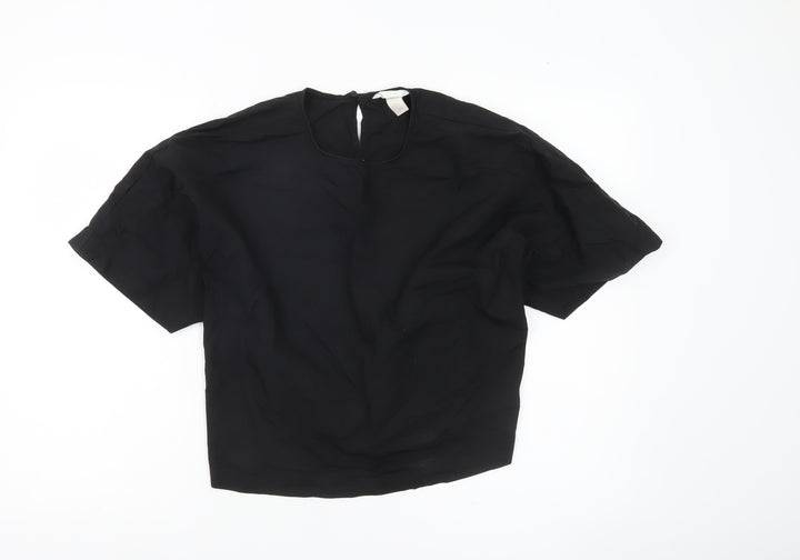 H&M Womens Black Size 10 Blouse Dolman Lace Up Viscose Top
