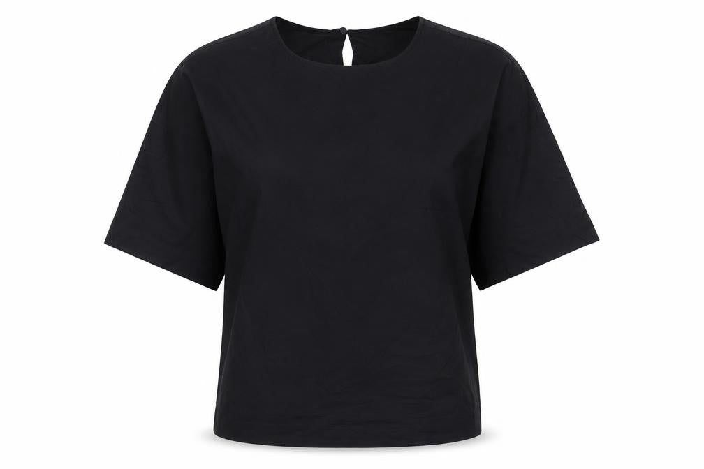 Front view of H&M women’s black, size UK 10, blouse dolman lace up viscose top