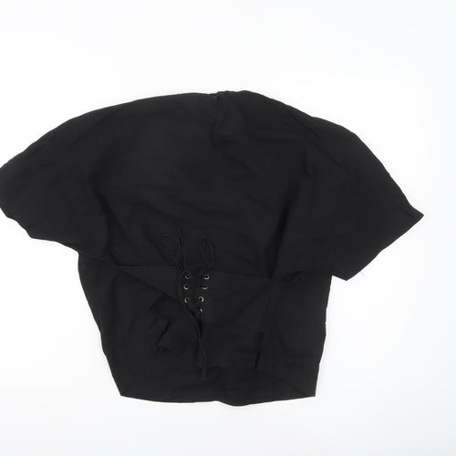 H&M Womens Black Size 10 Blouse Dolman Lace Up Viscose Top
