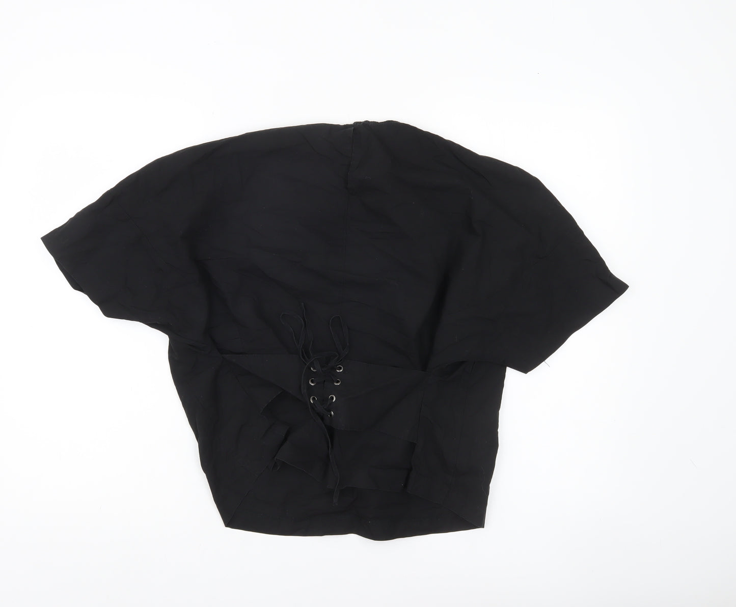 H&M Womens Black Size 10 Blouse Dolman Lace Up Viscose Top