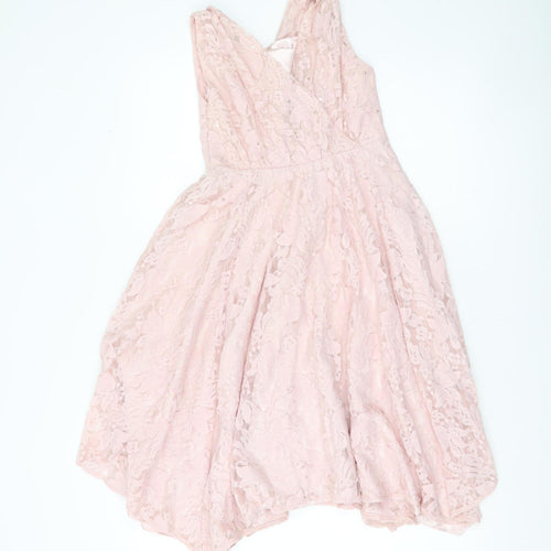 Monsoon Girls Pink Lace A-Line Party Dress 11 Years Sleeveless V-Neck