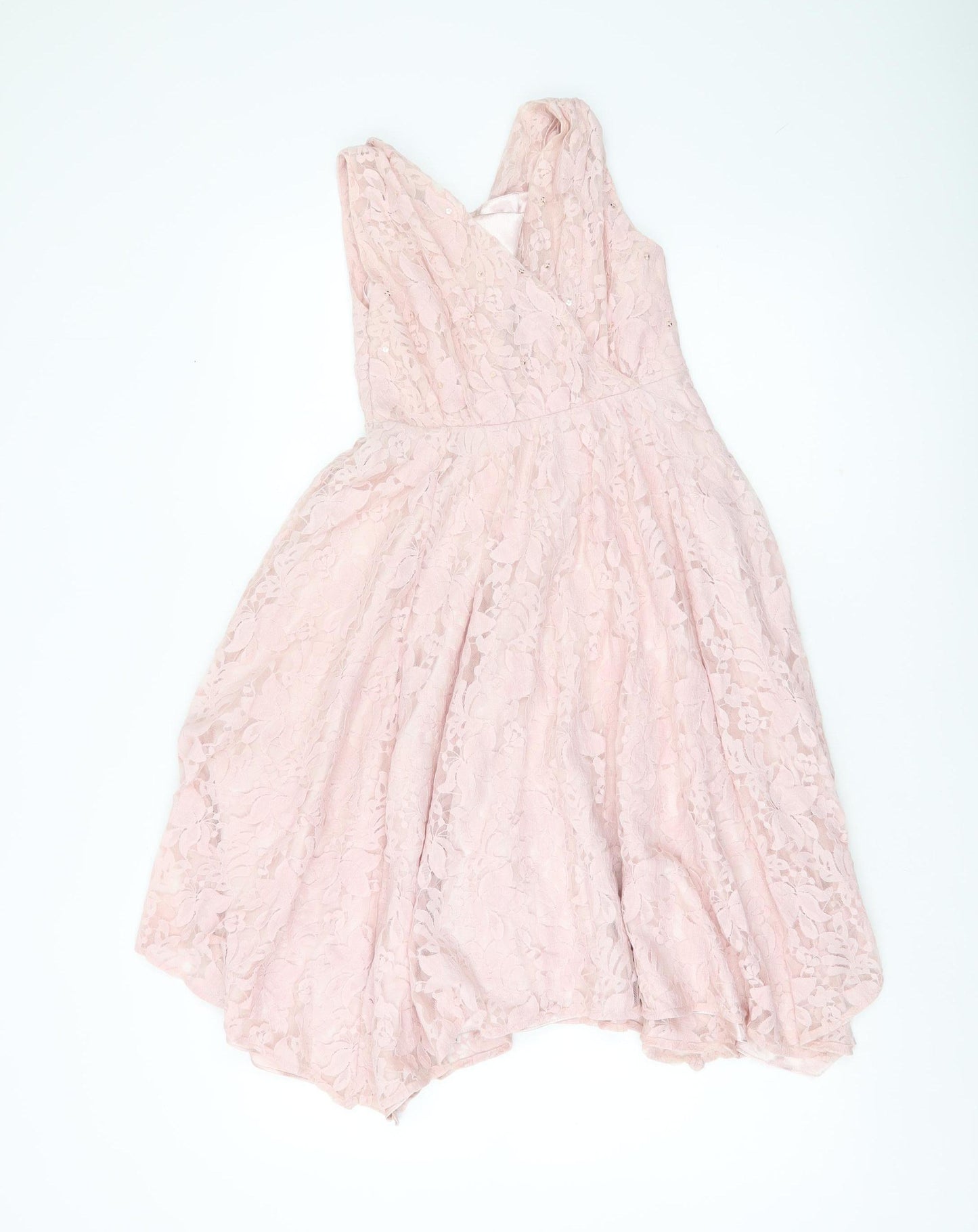 Monsoon Girls Pink Lace A-Line Party Dress 11 Years Sleeveless V-Neck