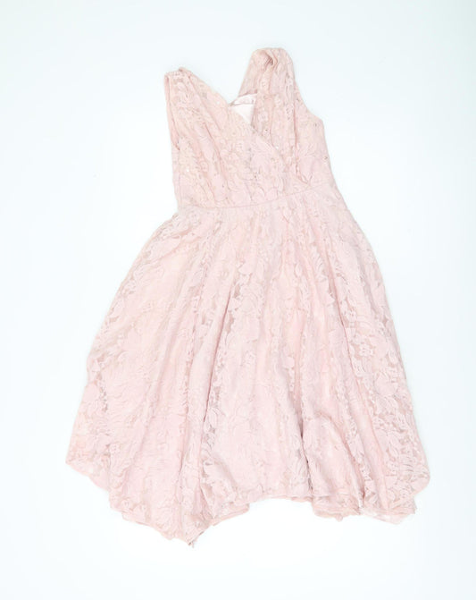 Monsoon Girls Pink Lace A-Line Party Dress 11 Years Sleeveless V-Neck
