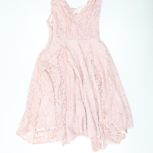 Monsoon Girls Pink Lace A-Line Party Dress 11 Years Sleeveless V-Neck