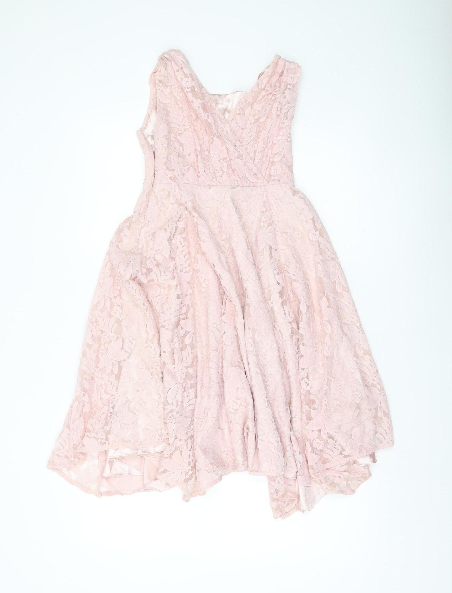 Monsoon Girls Pink Lace A-Line Party Dress 11 Years Sleeveless V-Neck