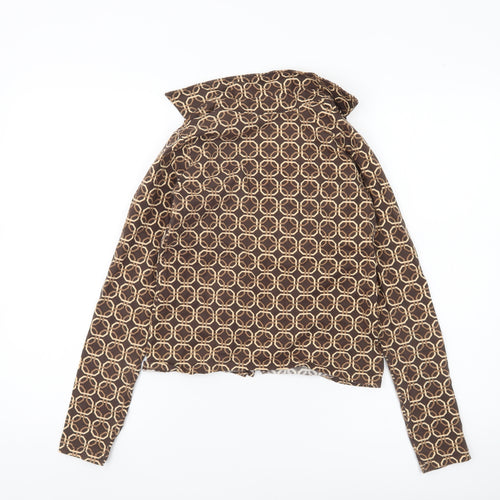 Motel Womens Brown Geometric Cropped Button-Up Shirt XS