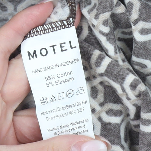 Motel Womens Brown Geometric Cropped Button-Up Shirt XS