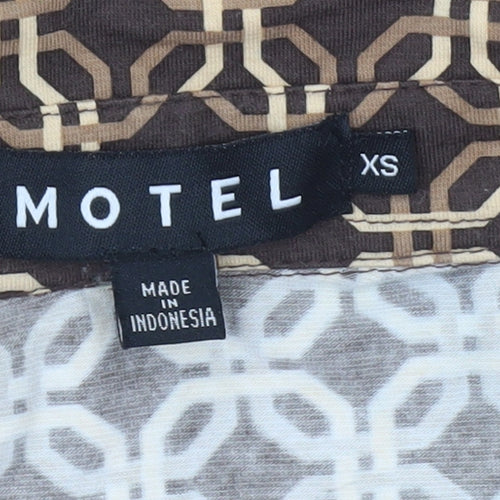 Motel Womens Brown Geometric Cropped Button-Up Shirt XS