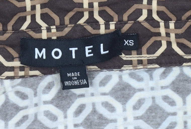 Motel Womens Brown Geometric Cropped Button-Up Shirt XS