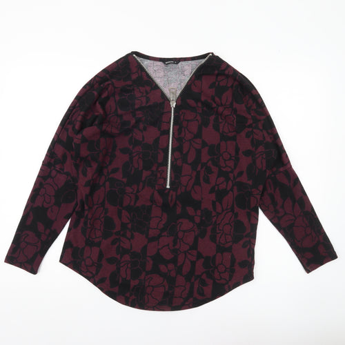 Roman Womens Purple Floral Full Zip Jumper Size 10 V-Neck Long Sleeve