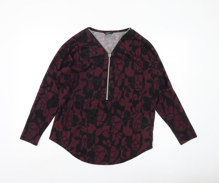 Roman Womens Purple Floral Full Zip Jumper Size 10 V-Neck Long Sleeve